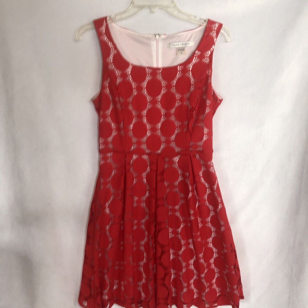 Peter Nygard Women's Midi Dress, Red & White, Blouson, Cut-out, Lined, Size 6